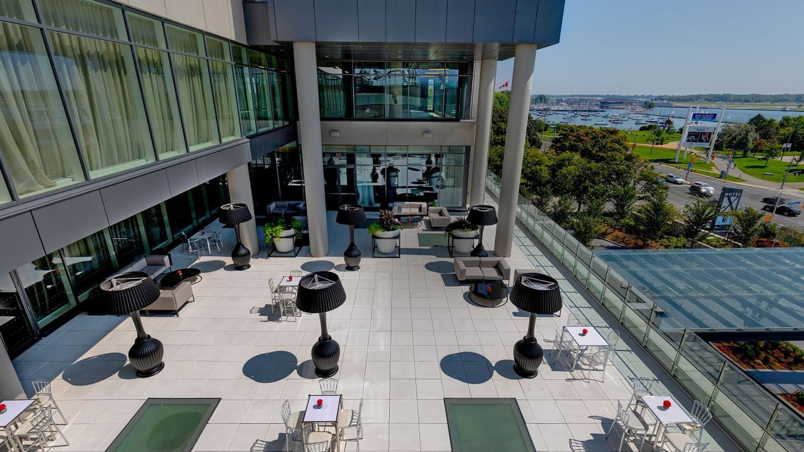 Hotel X outdoor terrace overlooking the harbourfront